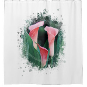 Rideaux De Douche *~* AR12 Artistic Floral Calla Lily Coral Vert