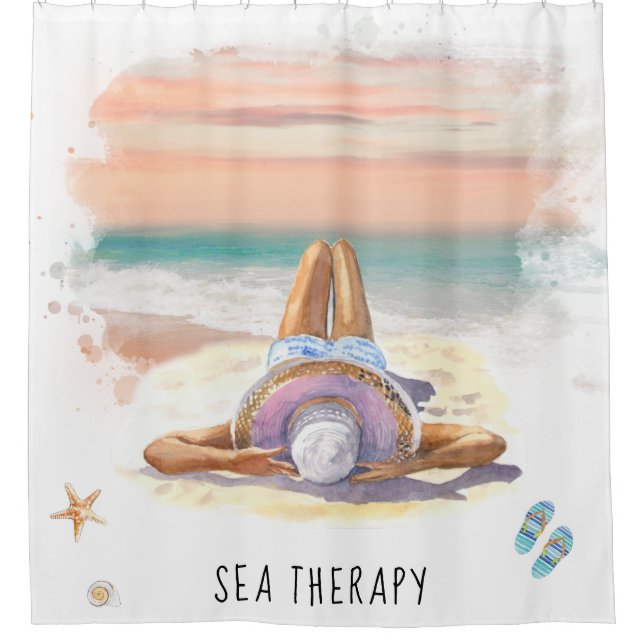 Rideaux De Douche *~* AR29 Sea Therapy Beach Sun Set Femme (Devant)