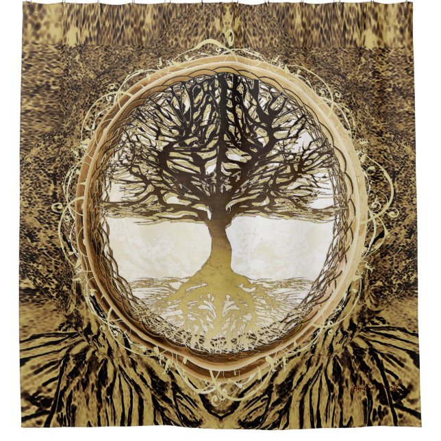 Rideaux De Douche Arbre de brun de la vie (Devant)