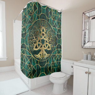 Rideaux De Douche Arbre de la vie avec de la malachite et l'or de