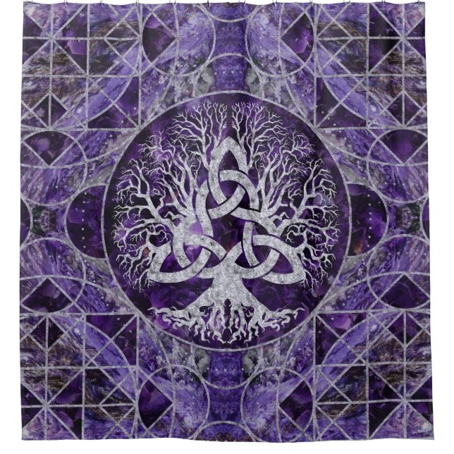 Rideaux De Douche Arbre de la vie avec l'améthyste et l'argent de (Devant)