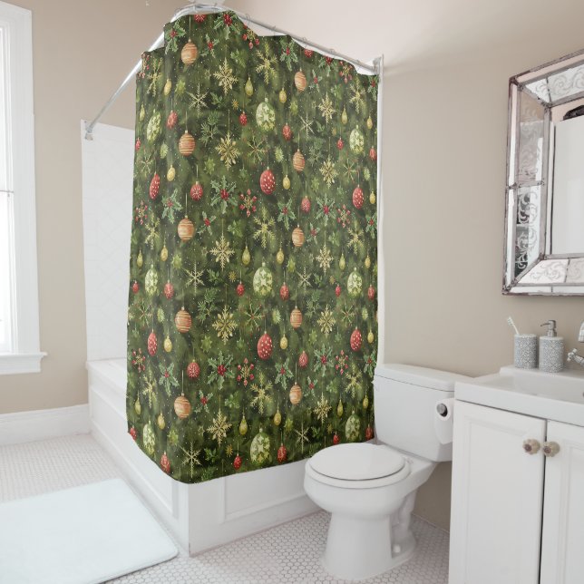 Rideaux De Douche Arbre de Noël aquarelle (En situation)
