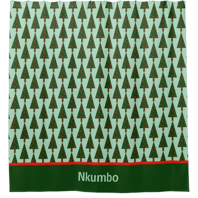 Rideaux De Douche Arbre de Noël rétro simple avec bordure inférieure (Devant)