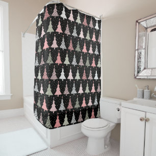 Rideaux De Douche Arbre de Noël rose et vert avec Arrière - plan noi