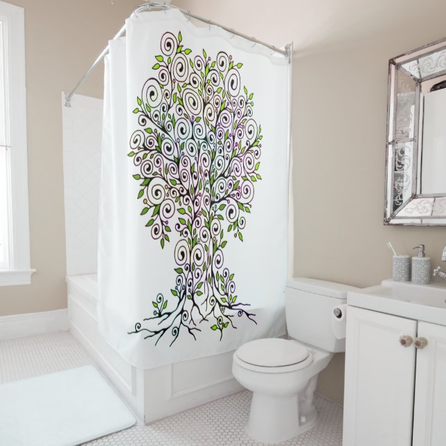 Rideaux De Douche Arbre De Vie - Spirales Fruits Feuille 1 (En situation)