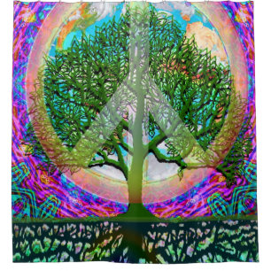 Rideaux De Douche Arbre des arcs-en-ciel de paix du monde de vie