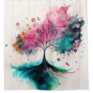 Rideaux De Douche Arbre mystique moderne & gras (bleu, rose, orange)