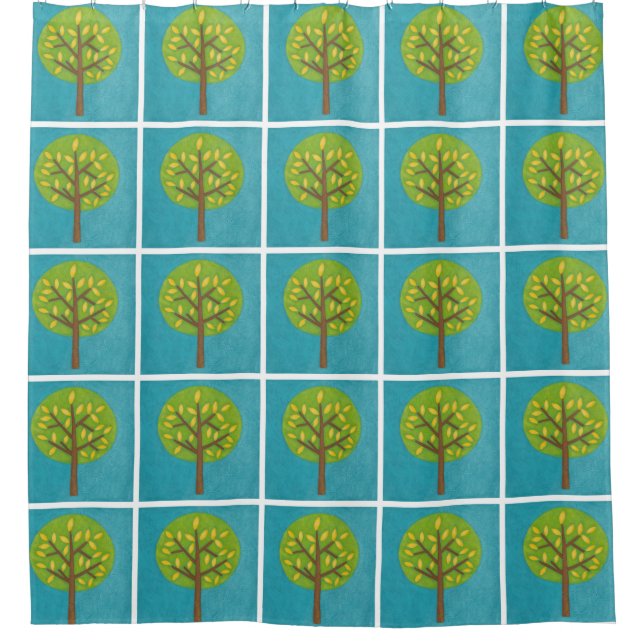 Rideaux De Douche Arbre vert avec Feuilles jaunes par Chariklia Zarr (Devant)