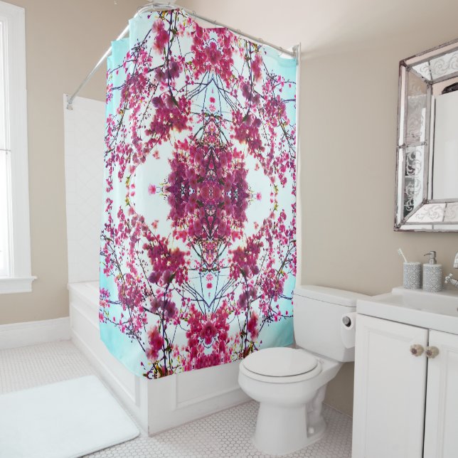Rideaux De Douche Arbres à fleurs roses (En situation)