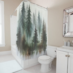 Rideaux De Douche Arbres à l'aquarelle Rustique Wilderness