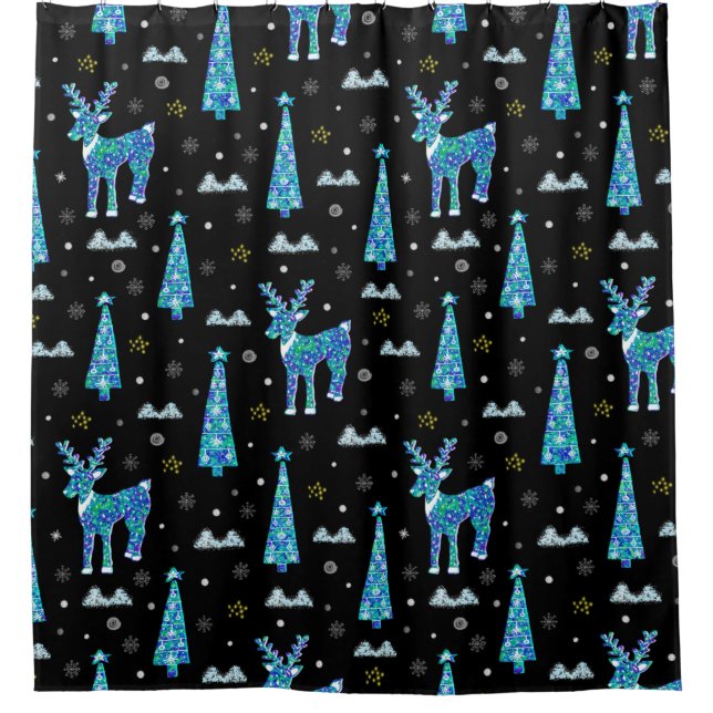 Rideaux De Douche Arbres de Noël, flocons de rennes. Filille hiverna (Devant)