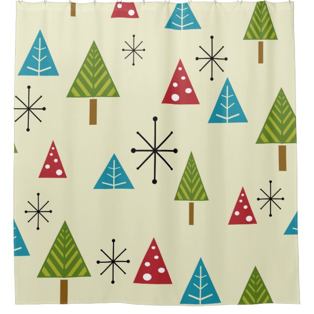 Rideaux De Douche Arbres de Noël modernes du milieu du siècle (Devant)