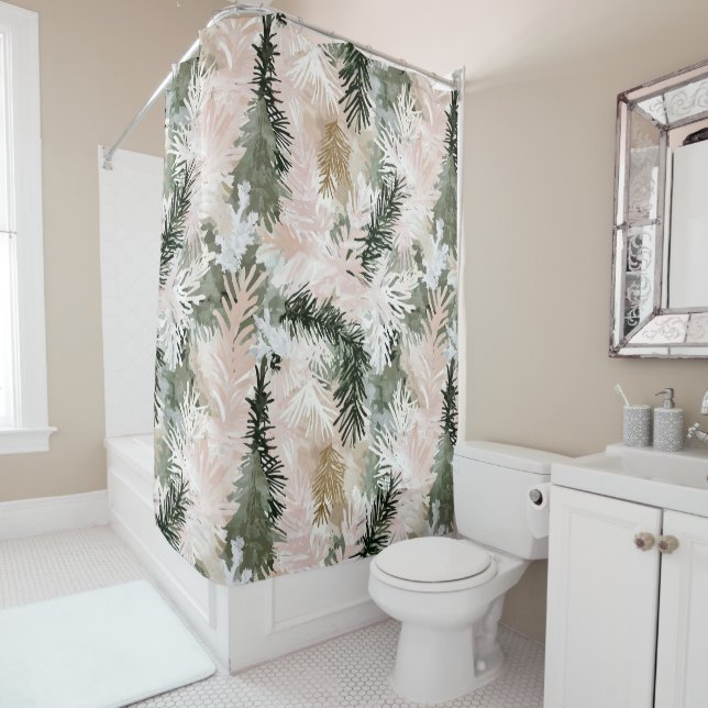 Rideaux De Douche Arbres de Noël verts roses Abstraits (En situation)