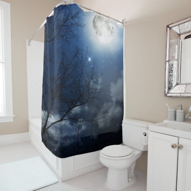 Rideaux De Douche Arbres du ciel nocturne Lune & Étoiles (En situation)