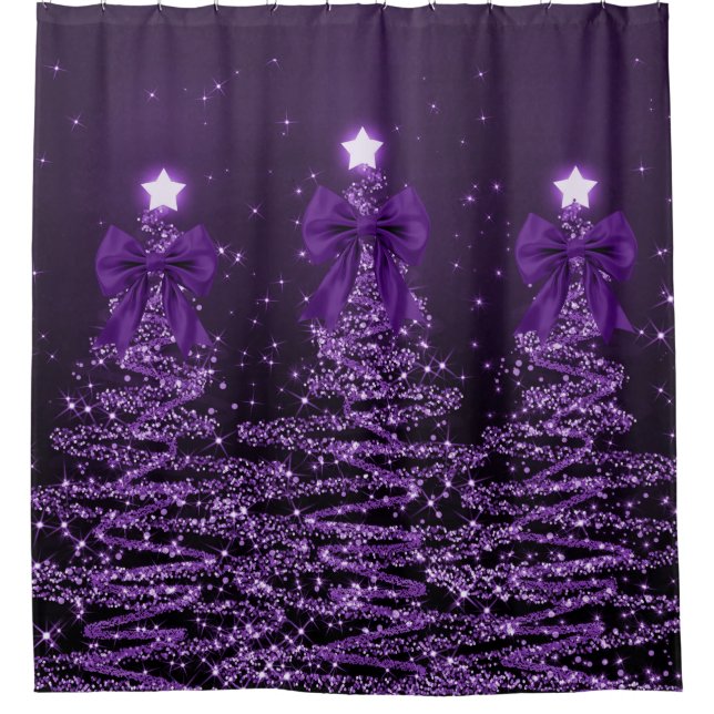 Rideaux De Douche Arbres scintillants de Noël rubans mauves Faux (Devant)
