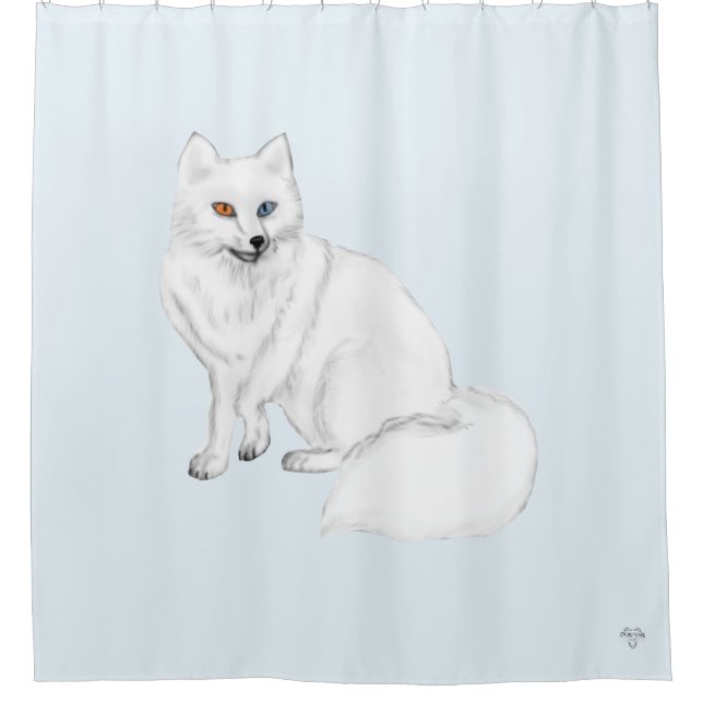 Rideaux De Douche Arctic Fox Hand-Drawn Airbrushed Art on Icy Blue (Devant)