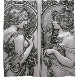 Rideaux De Douche Argent, Art nouveau, design, femelles, Mucha, beau