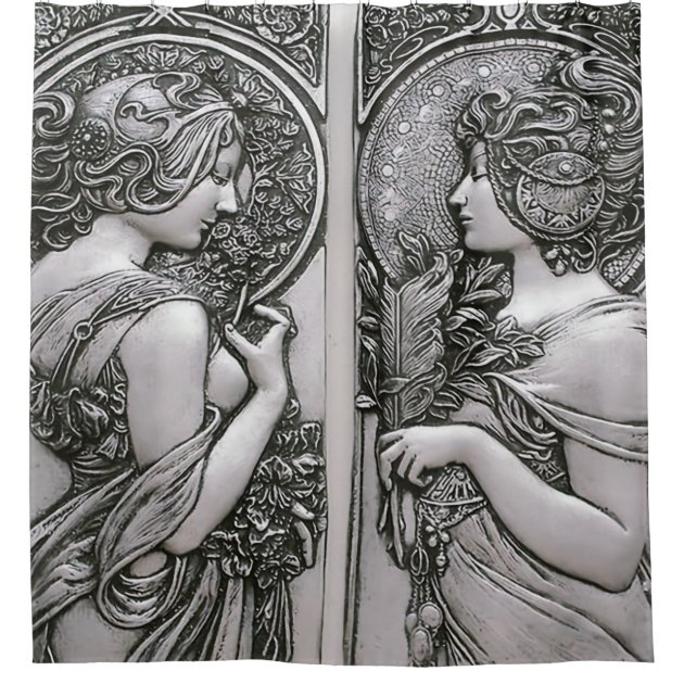Paire De Rideaux Français Doublés Style Art Nouveau - Occasion - Décoration Vintage
