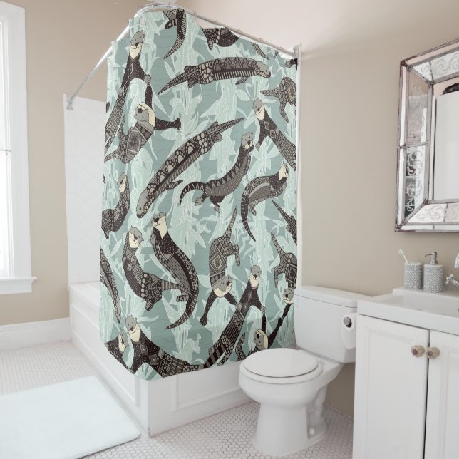 Rideaux De Douche argent de loutres de mer (En situation)