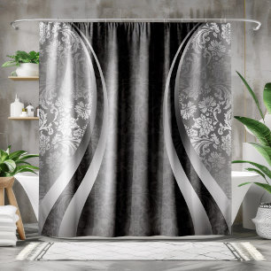 Rideaux De Douche Argent et noir Damas Conception géométrique modern