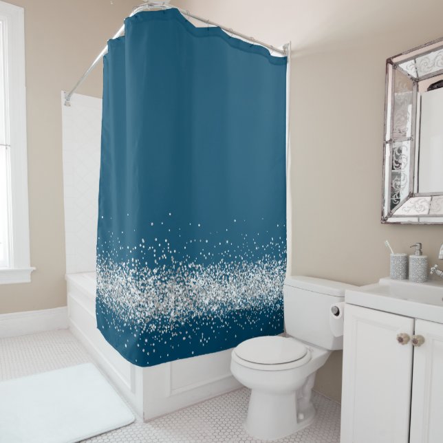 Rideaux De Douche Argent Glittery Glam Edging sur le ensemble de ser (En situation)
