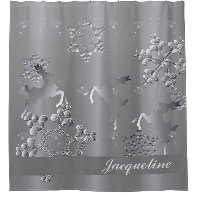 Rideaux De Douche Argent Reindeer & Snowflakes (Devant)