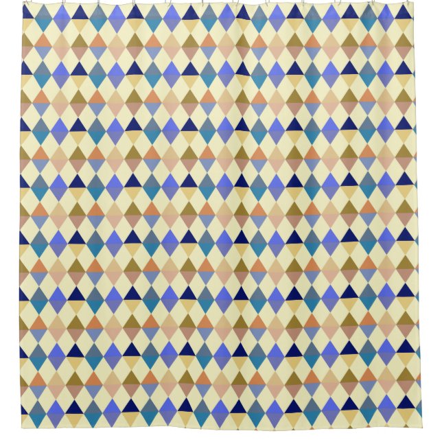 Rideaux De Douche Arlequin / motif diamant - Crème et bleu (Devant)