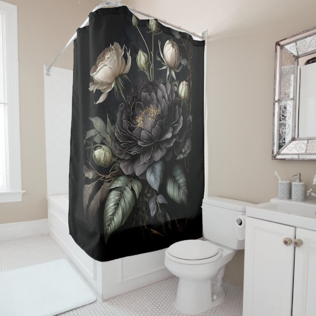 Rideaux De Douche Arrangement gothique Rose Fleur noire (En situation)