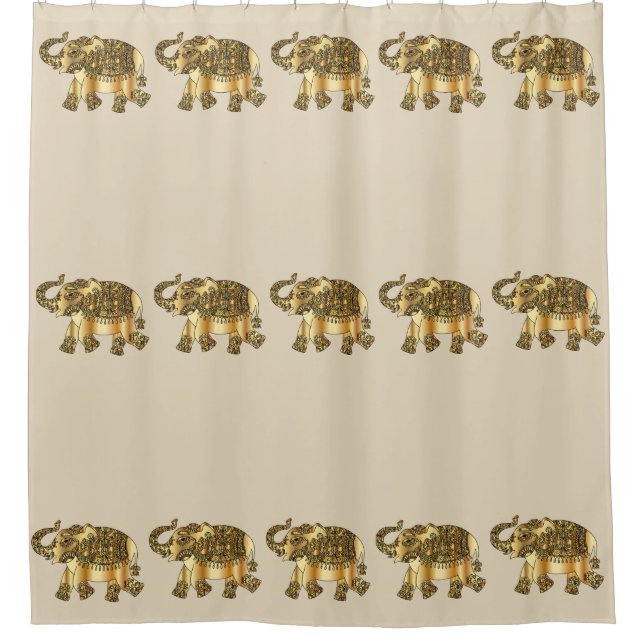 Rideaux De Douche Arrière - plan beige de fantaisie des éléphants | (Devant)