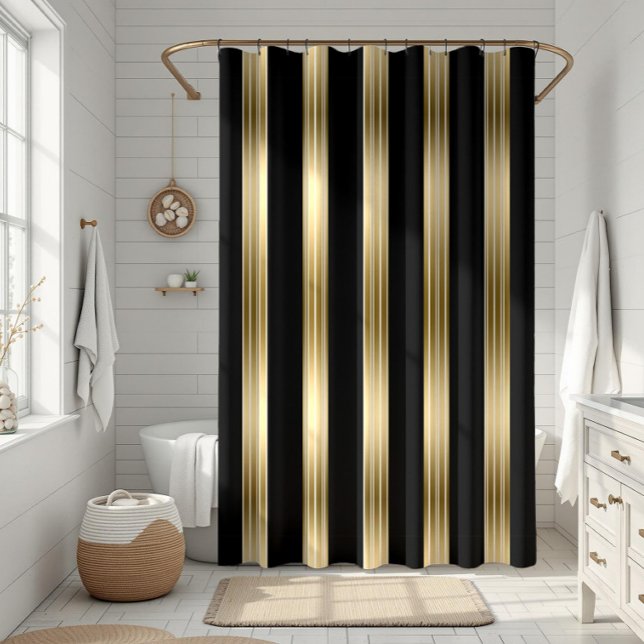 Rideaux De Douche Arrière - plan blanc Vertical Grilles Noir Et Or (Créateur téléchargé)