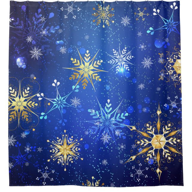 Rideaux De Douche Arrière - plan Bleu XMAS avec des flocons de neige (Devant)