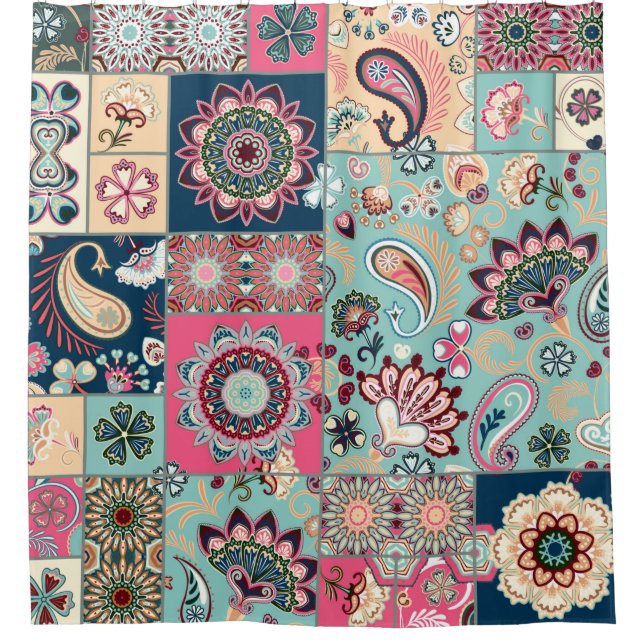 Rideaux De Douche Arrière - plan de patchwork sans couture avec cach (Devant)