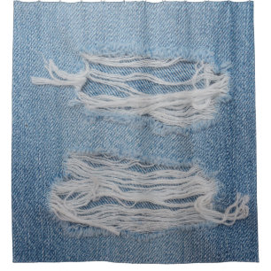 Rideaux De Douche Arrière - plan de texture de jean bleu déchirée