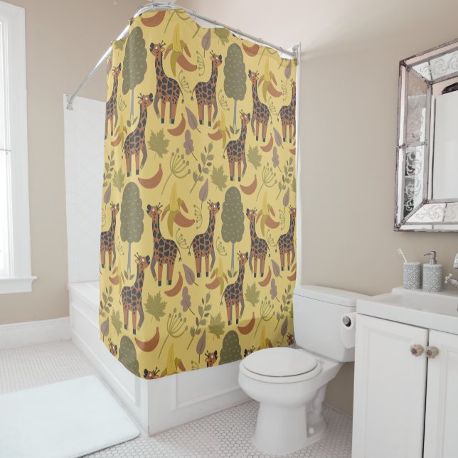 Rideaux De Douche Arrière - plan jaune motif sans soudure (En situation)