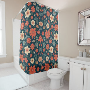 Rideaux De Douche Arrière - plan noir design floral sans couture