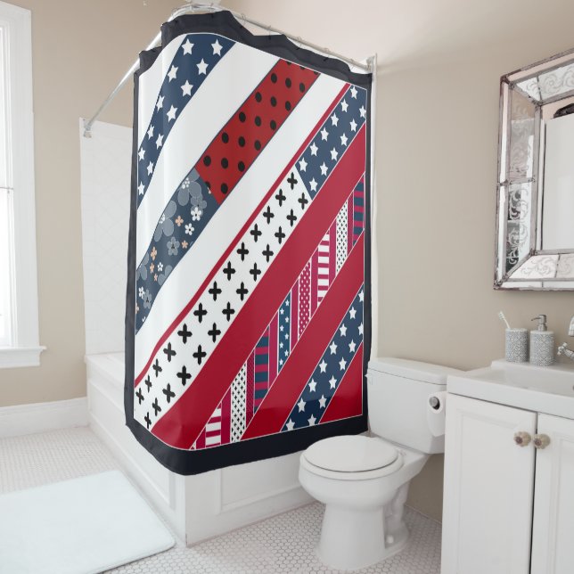 Rideaux De Douche Arrière - plan patriotique national bleu rouge ble (En situation)