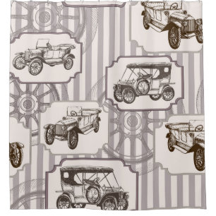 Rideaux De Douche arrière - plan sans soudure vintage avec voiture r