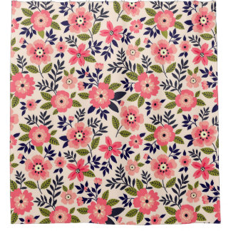 Rideaux De Douche arrière - plan vintage floral, fleurs rose chatoya