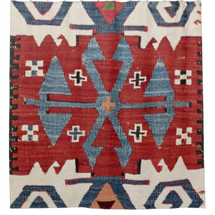 Rideaux De Douche Arrow en Diamant Bleu Konya II 19e siècle Authenti