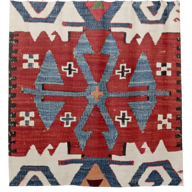 Rideaux De Douche Arrow en Diamant Bleu Konya II 19e siècle Authenti (Devant)