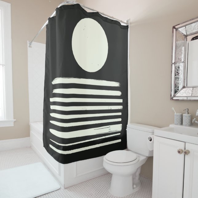 Rideaux De Douche Art Abstrait contemporain noir et blanc (En situation)