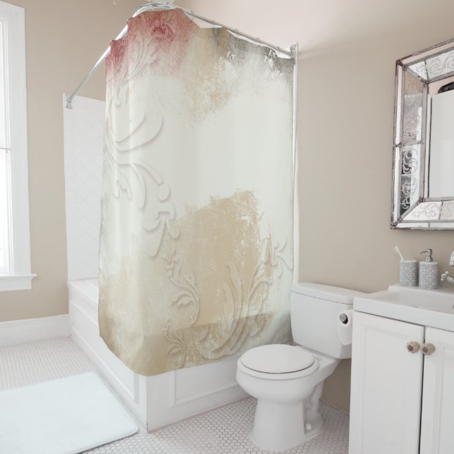 Rideaux De Douche Art Abstrait Gold Red Grey (En situation)