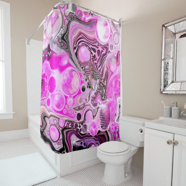 Rideaux De Douche Art Abstrait rose et noir (En situation)