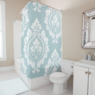 Rideaux De Douche Art damassé décoratif I Blanc sur bleu oeuf de can