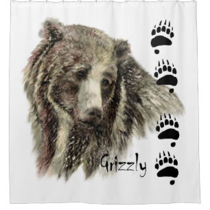 Rideaux De Douche Art d'animal d'ours gris d'aquarelle