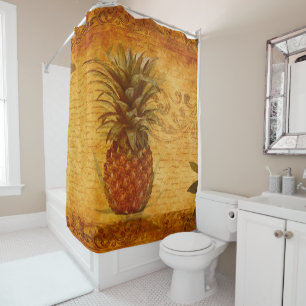 Rideaux De Douche Art de l'ananas vintage et de la calligraphie