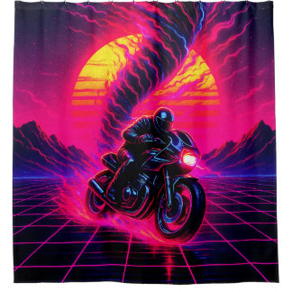 Rideaux De Douche Art de moto au coucher de soleil rose