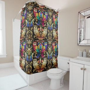 Rideaux De Douche Art Déco Art Nouveau Rétro Hiboux Arc-en-ciel