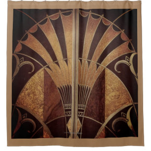 RIDEAUX DE DOUCHE ART DECO FAN INLAID WOODWORK SHOWER CURTAIN