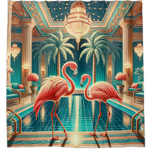 Rideaux De Douche "Art Déco Flamant rose Intérieur - Art Rétro Vibra